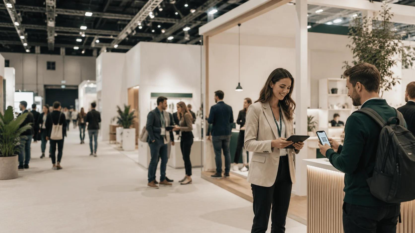 Exhibitors capturing leads at a trade show stand